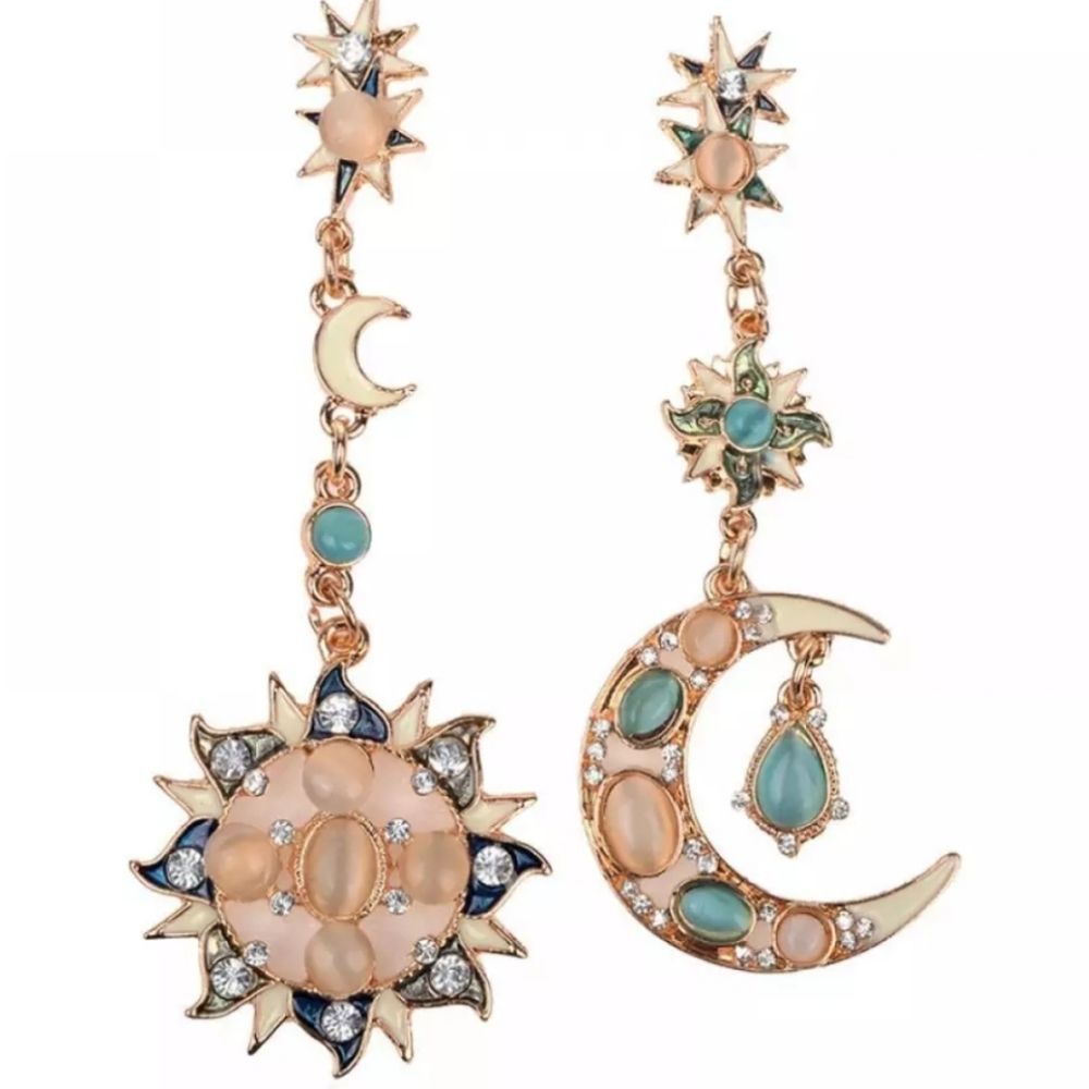 BOHEMIAN Sun & Moon Goldtone Stud Earrings - Picture 5 of 6